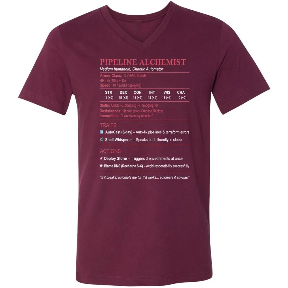 DEVOPS Stats (Pipeline Alchemist) Unisex V-Neck T-Shirt - Maroon - 6