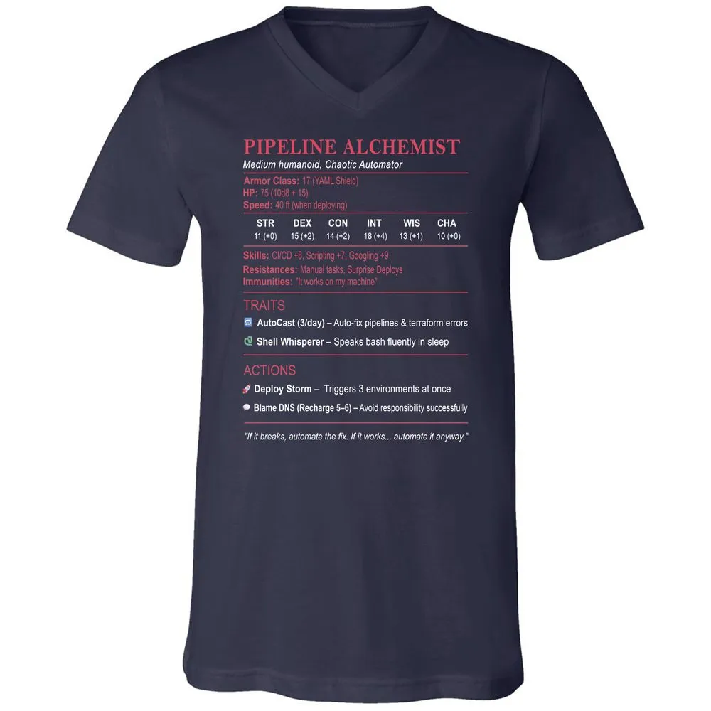 DEVOPS Stats (Pipeline Alchemist) Unisex V-Neck T-Shirt - Navy - 2
