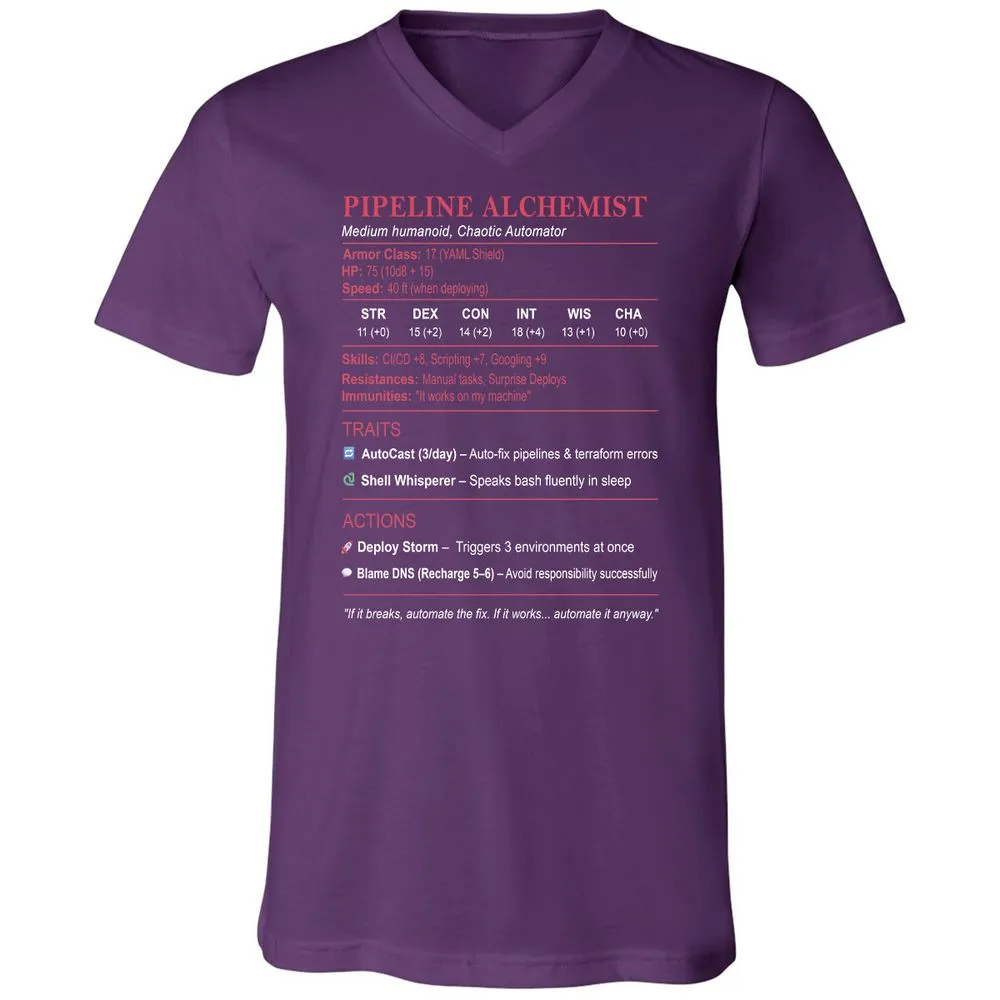 DEVOPS Stats (Pipeline Alchemist) Unisex V-Neck T-Shirt - Team Purple - 9