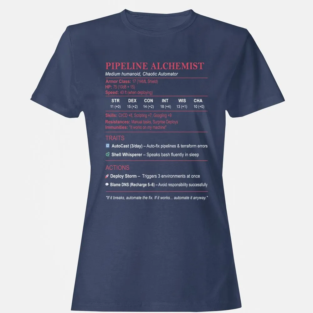 DEVOPS Stats (Pipeline Alchemist) Women's T-Shirt - Navy - 10