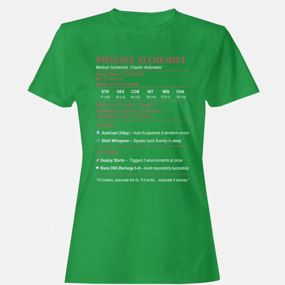 DEVOPS Stats (Pipeline Alchemist) Women's T-Shirt - Irish Green - 7