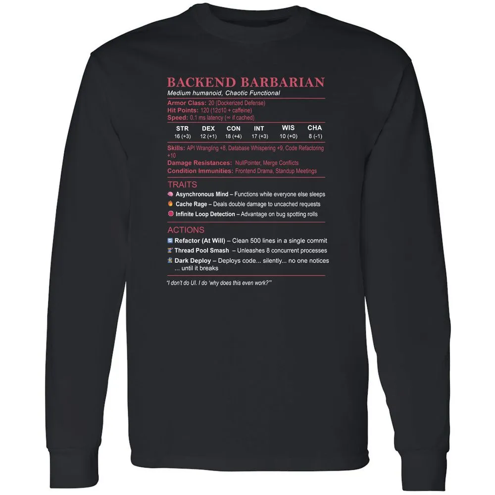 Backend Barbarian Stats Long Sleeve T-Shirt - Black - 1