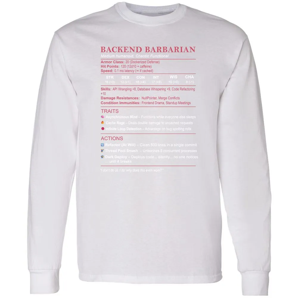 Backend Barbarian Stats Long Sleeve T-Shirt - White - 5