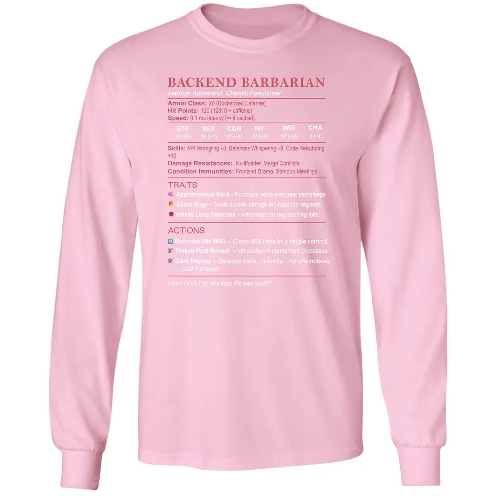 Backend Barbarian Stats Long Sleeve T-Shirt - Light Pink - 3