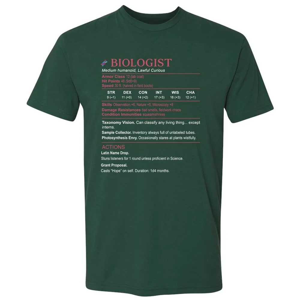 Biologist Stats Premium Unisex T-Shirt - Forest Green - 13