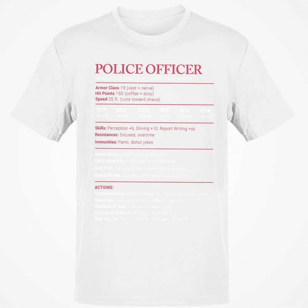 Police Officer Stats Classic Unisex T-Shirt - White - 12