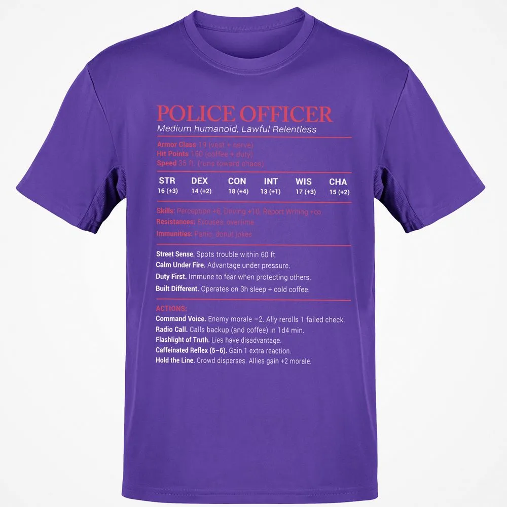Police Officer Stats Classic Unisex T-Shirt - Purple - 9
