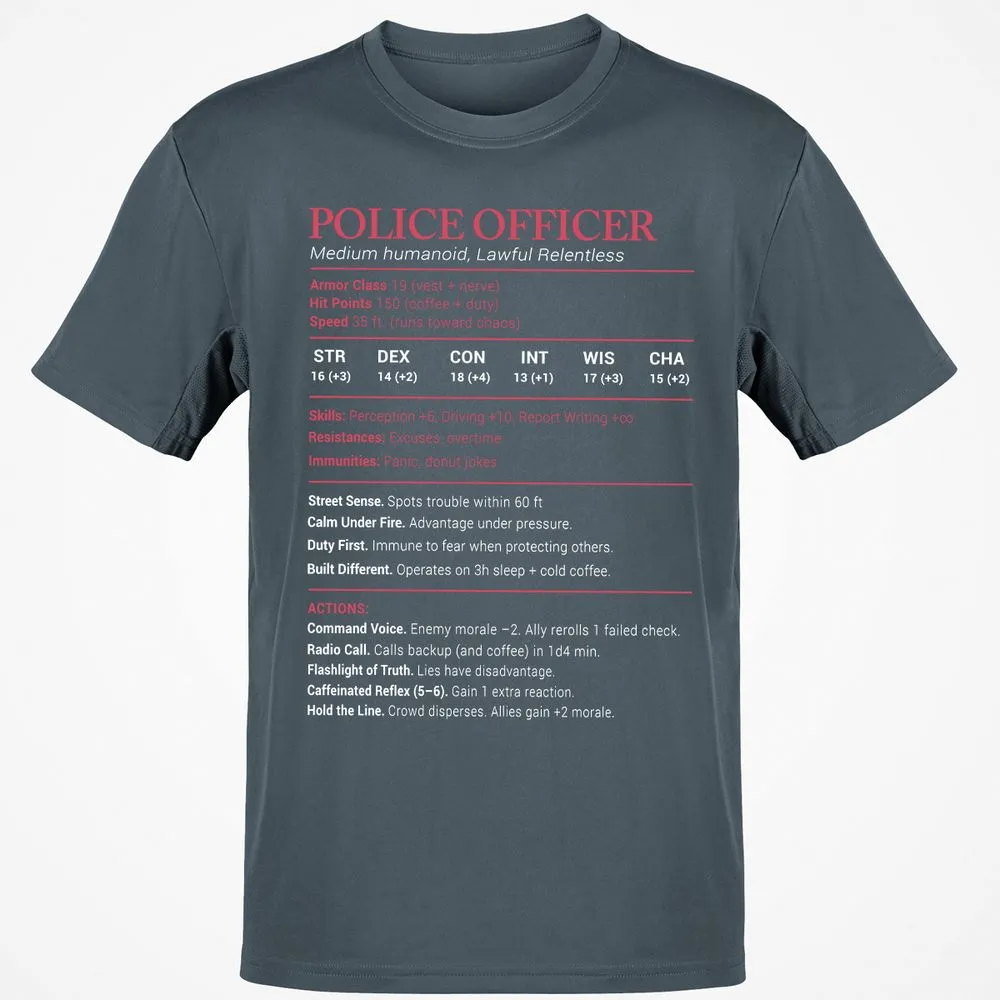 Police Officer Stats Classic Unisex T-Shirt - Charcoal - 3