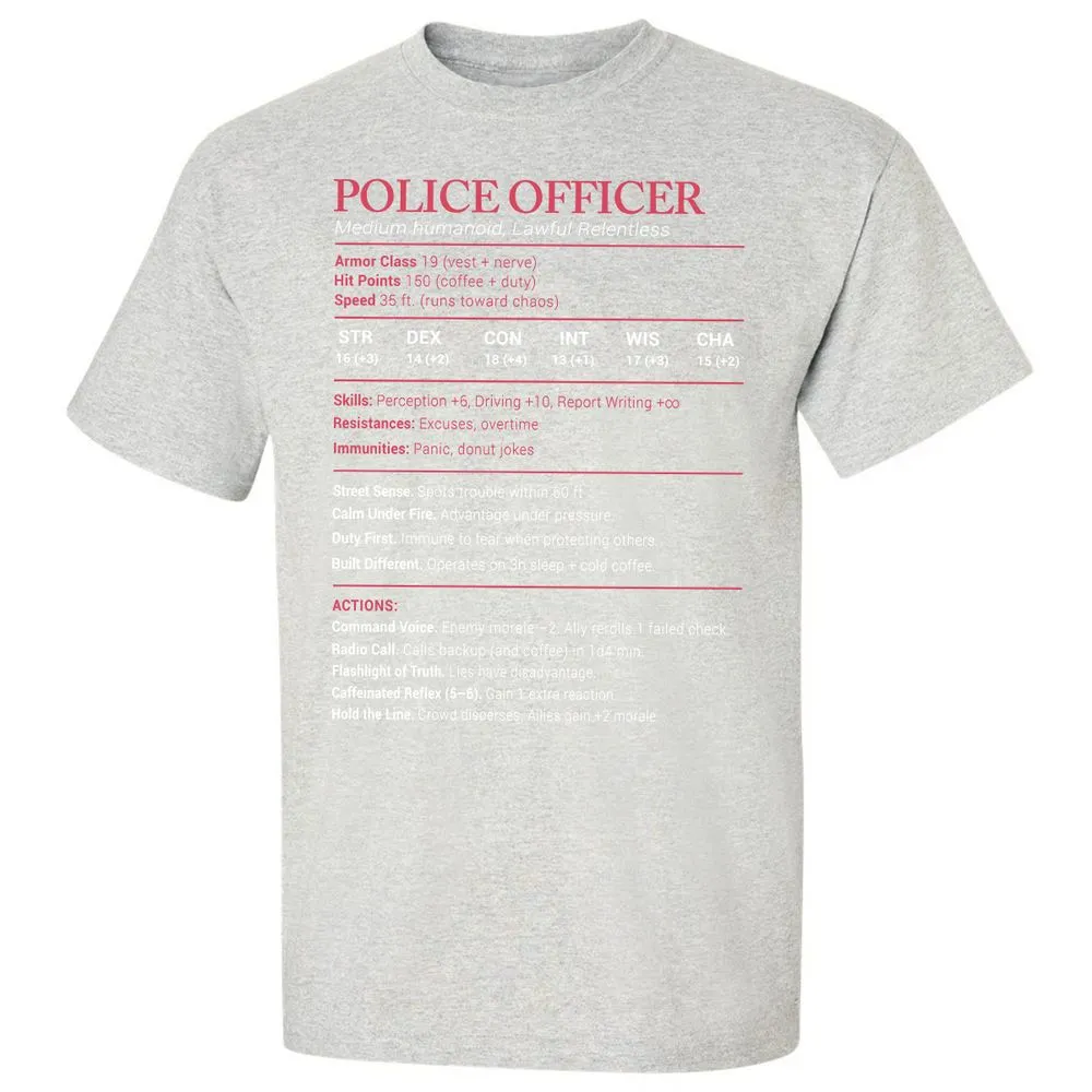 Police Officer Stats Classic Unisex T-Shirt - Ash - 2
