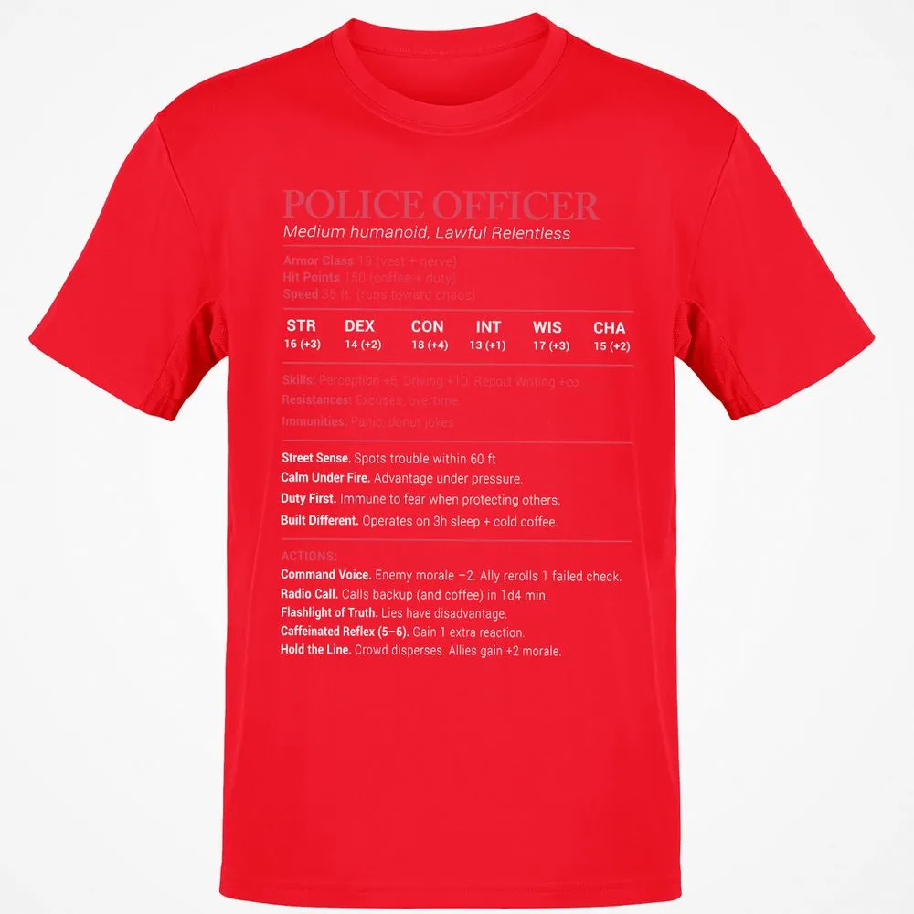Police Officer Stats Classic Unisex T-Shirt - Red - 10