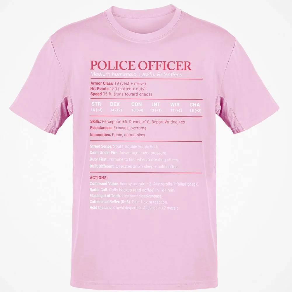 Police Officer Stats Classic Unisex T-Shirt - Light Pink - 5