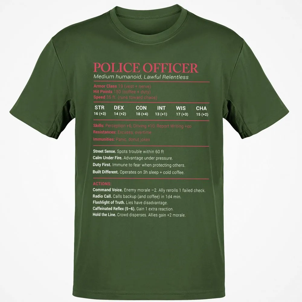 Police Officer Stats Classic Unisex T-Shirt - Military Green - 6