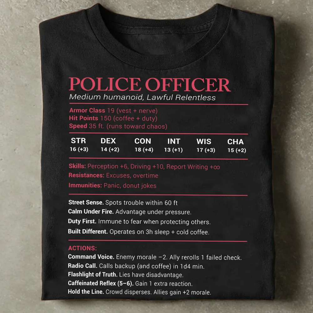 Police Officer Stats Classic Unisex T-Shirt - 1