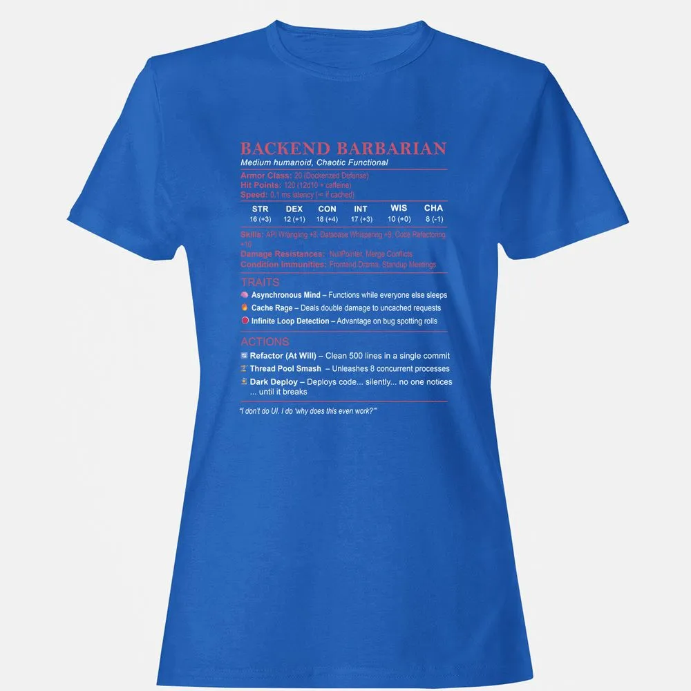 Backend Barbarian Stats Women's T-Shirt - Royal - 14