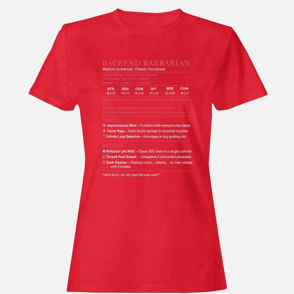 Backend Barbarian Stats Women's T-Shirt - Red - 13