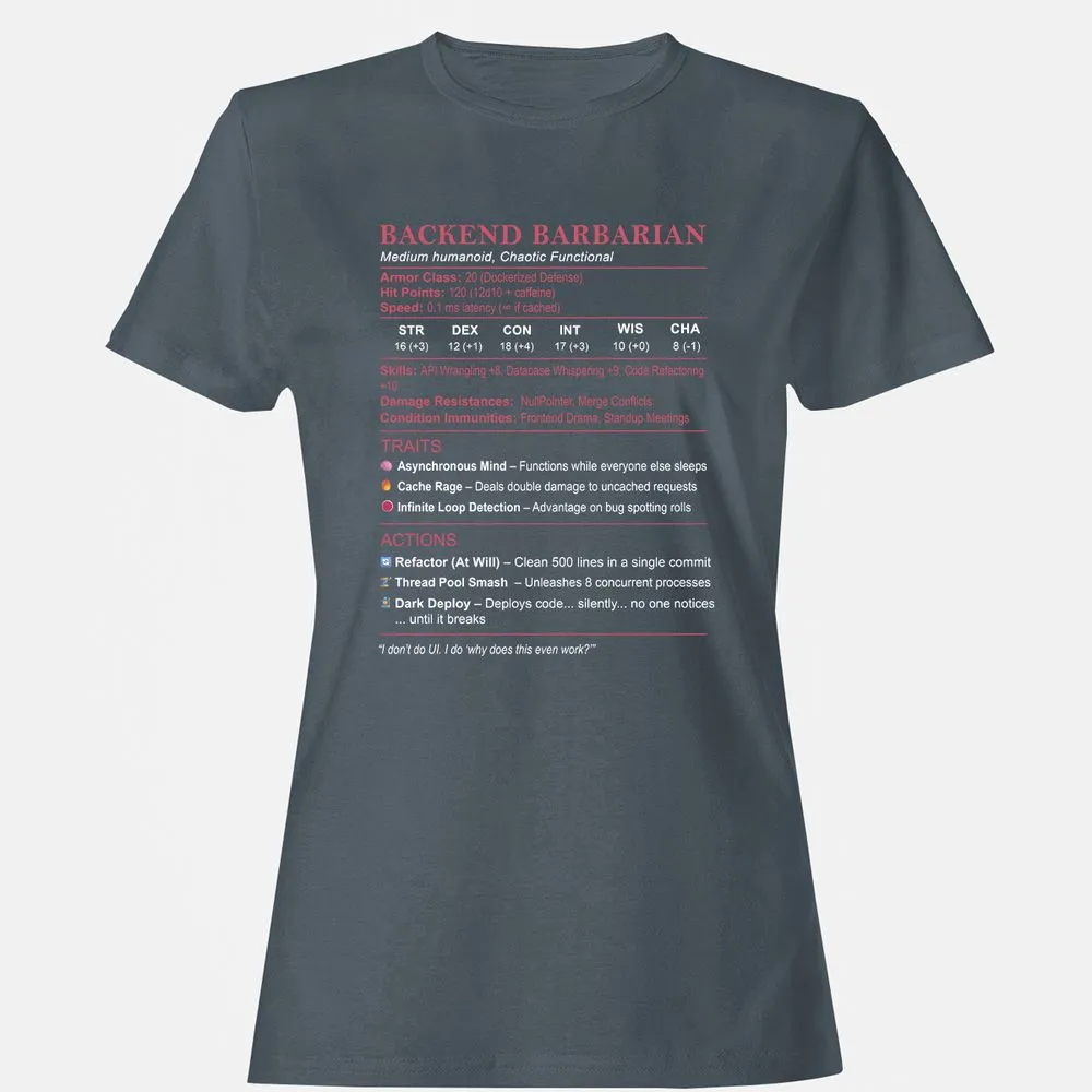 Backend Barbarian Stats Women's T-Shirt - Charcoal - 3