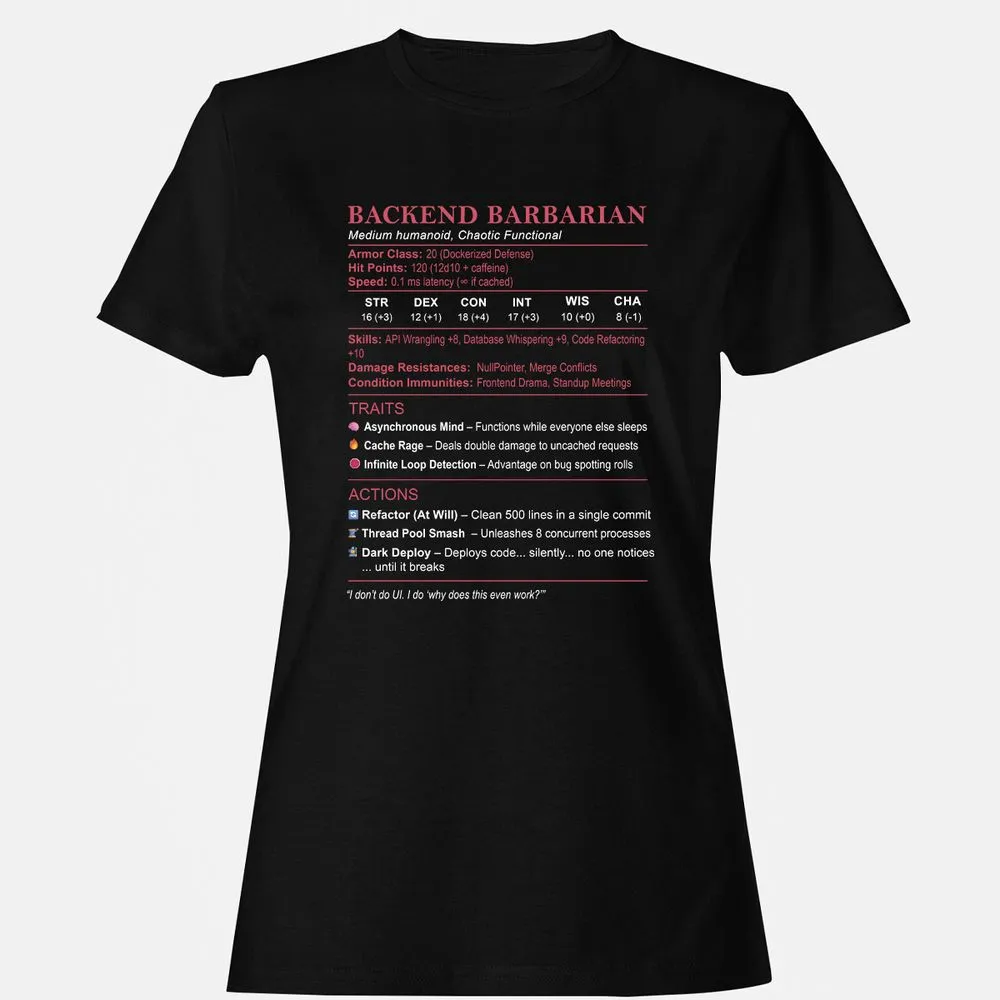 Backend Barbarian Stats Women's T-Shirt - Black - 1