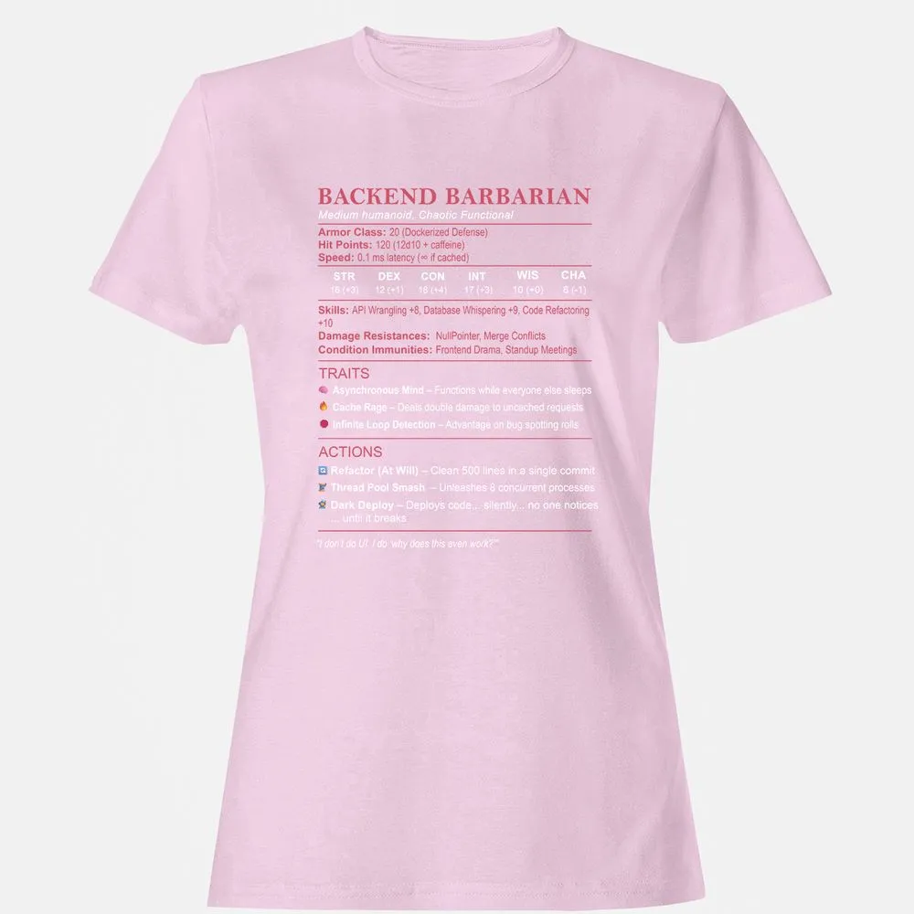 Backend Barbarian Stats Women's T-Shirt - Light Pink - 9