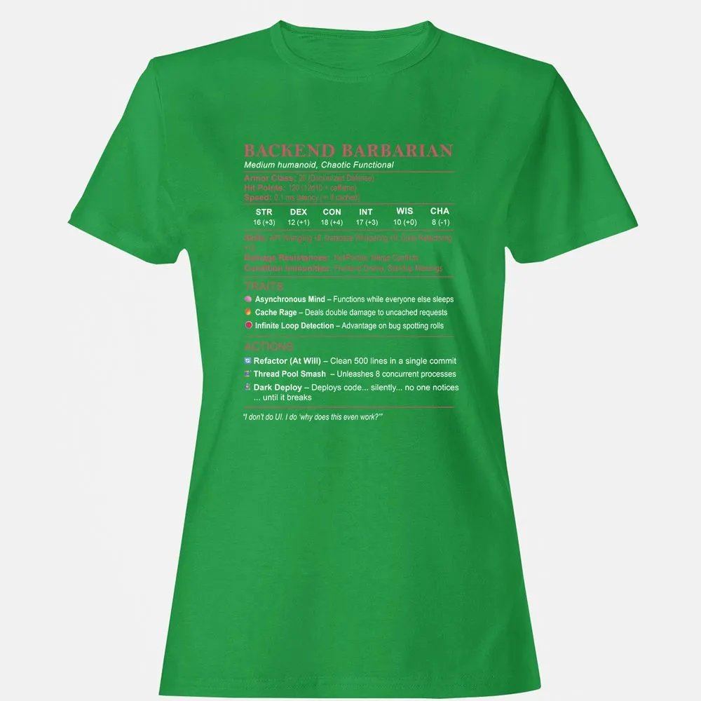 Backend Barbarian Stats Women's T-Shirt - Irish Green - 7