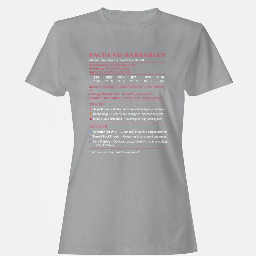 Backend Barbarian Stats Women's T-Shirt - Sport Grey - 15