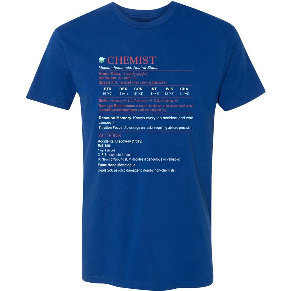 Chemist Stats Premium Unisex T-Shirt - Royal - 10