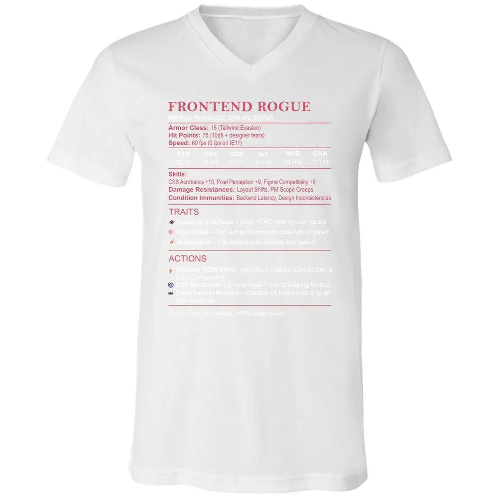Frontend Rogue Unisex V-Neck T-Shirt - White - 5