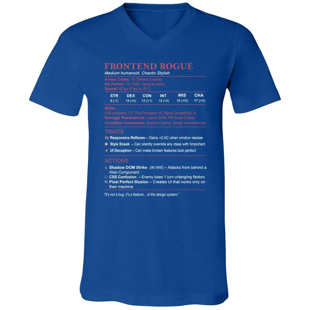 Frontend Rogue Unisex V-Neck T-Shirt - True Royal - 4