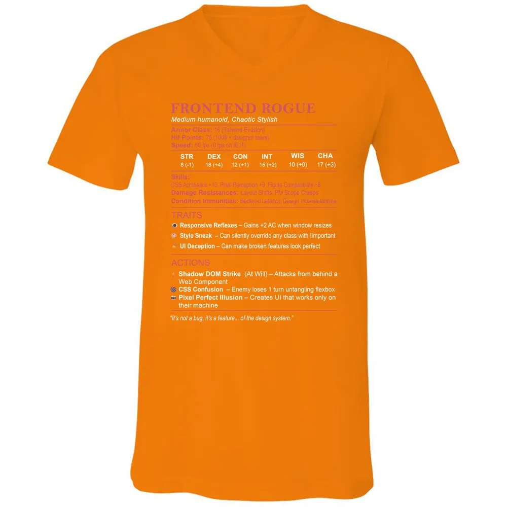 Frontend Rogue Unisex V-Neck T-Shirt - Orange - 11