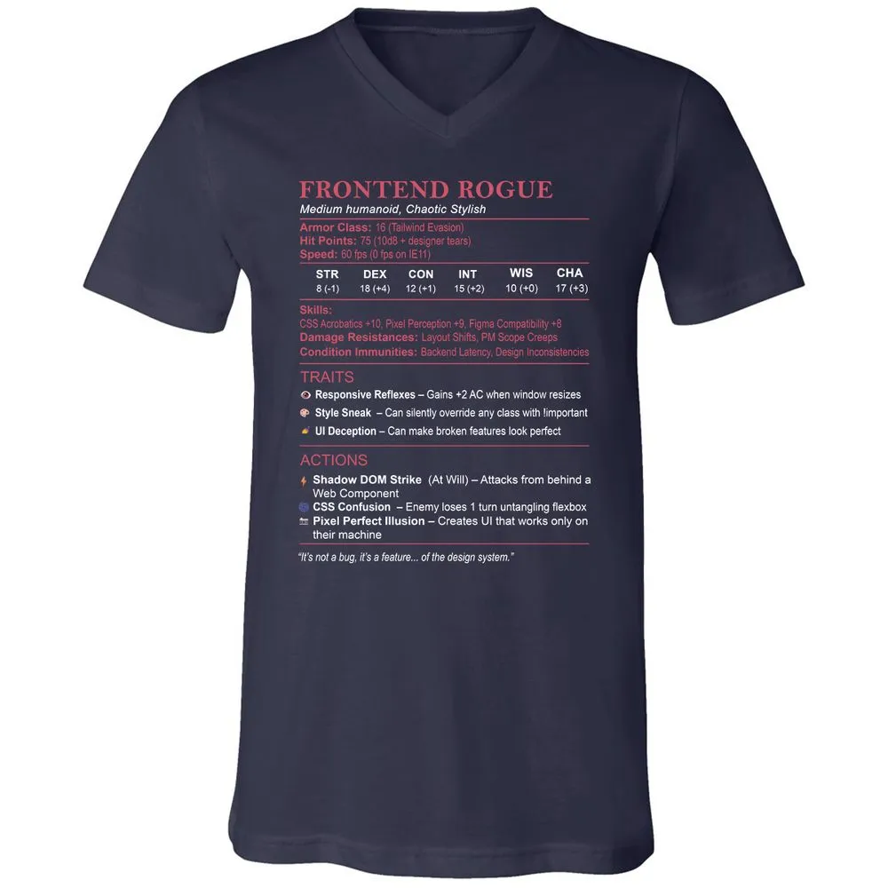 Frontend Rogue Unisex V-Neck T-Shirt - Navy - 2