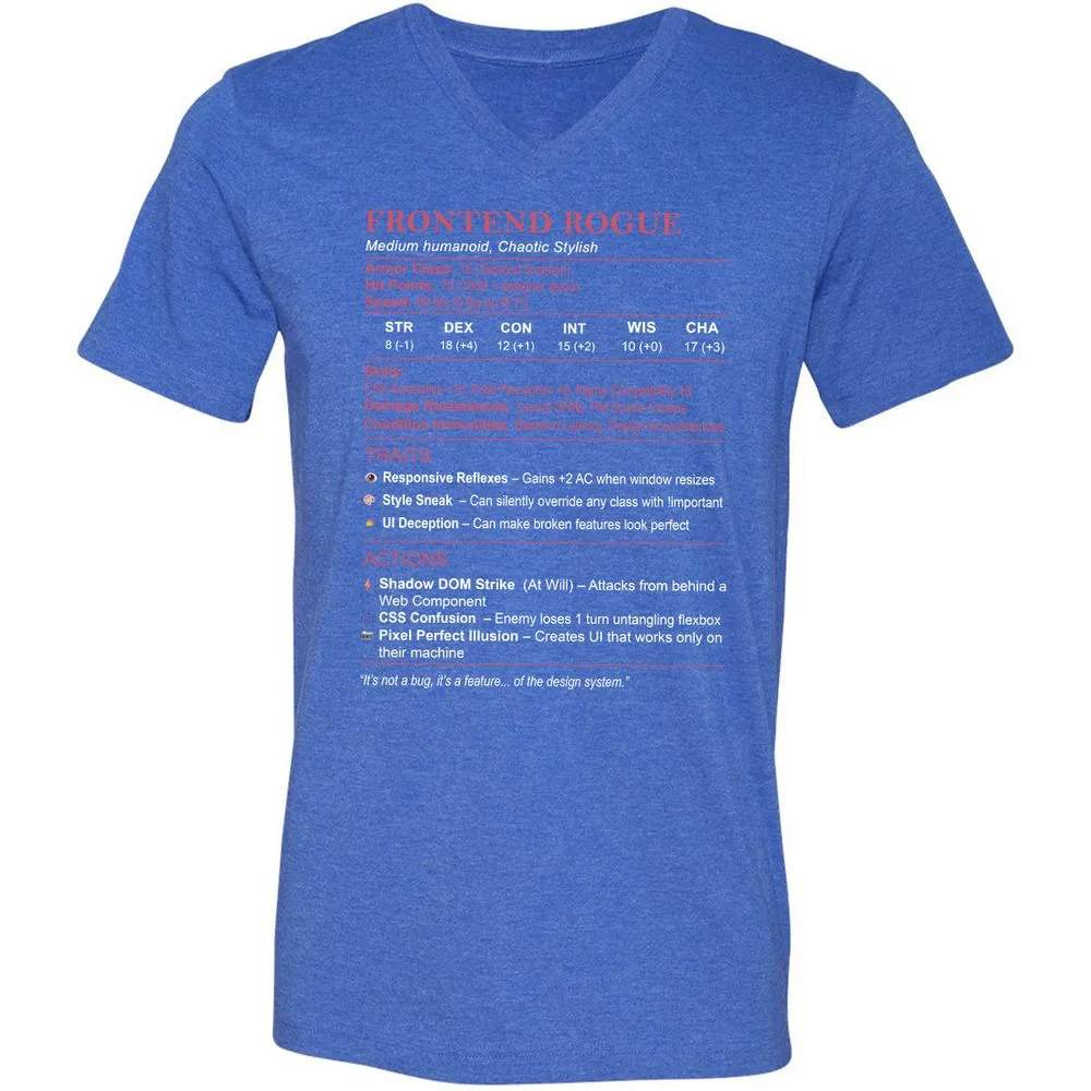 Frontend Rogue Unisex V-Neck T-Shirt - Heather True Royal - 14