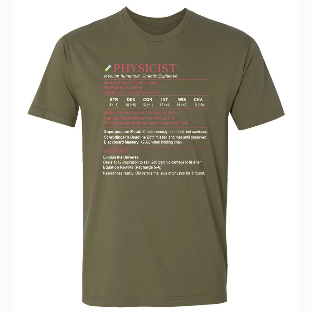 Physicist Stats Premium Unisex T-Shirt - Military Green - 5