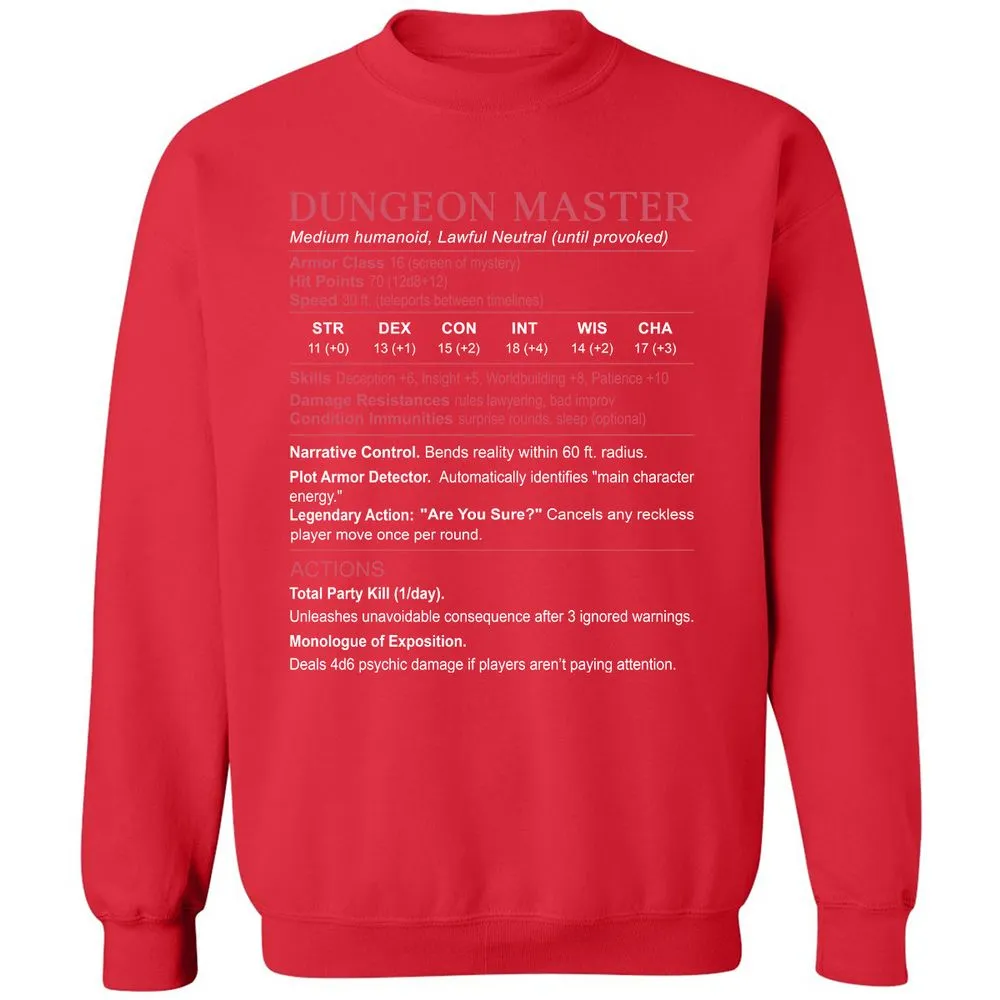 Dungeon Master Stats Classic Unisex Sweatshirt - Red - 5
