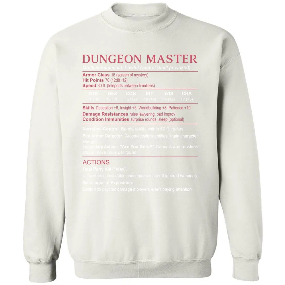 Dungeon Master Stats Classic Unisex Sweatshirt - White - 12