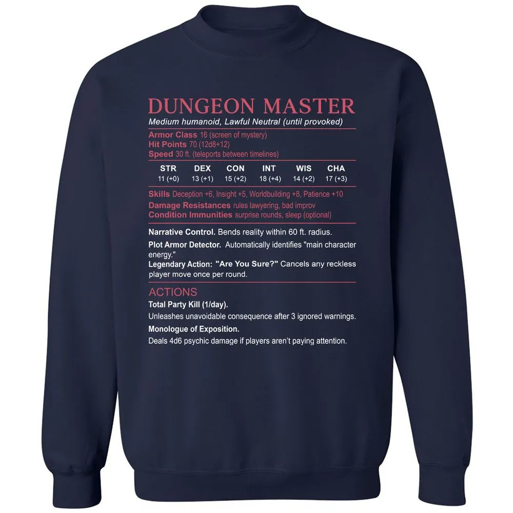 Dungeon Master Stats Classic Unisex Sweatshirt - Navy - 2