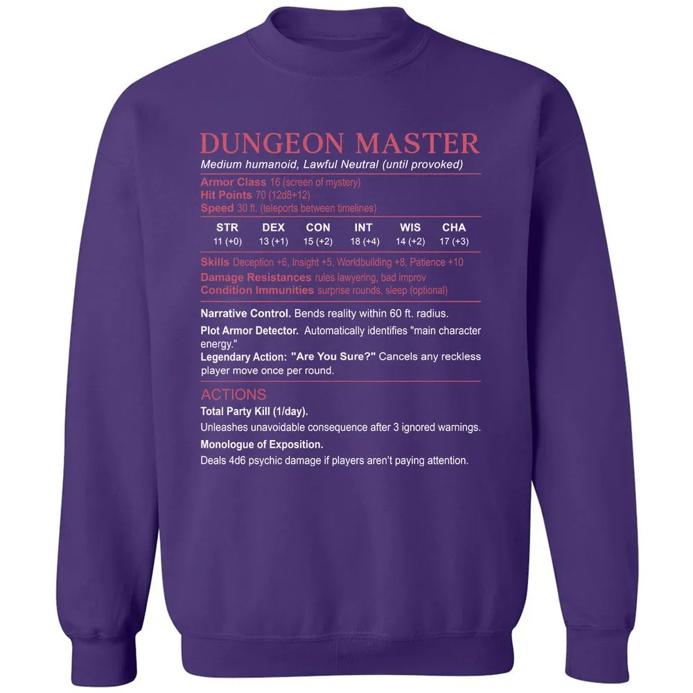 Dungeon Master Stats Classic Unisex Sweatshirt - Purple - 6