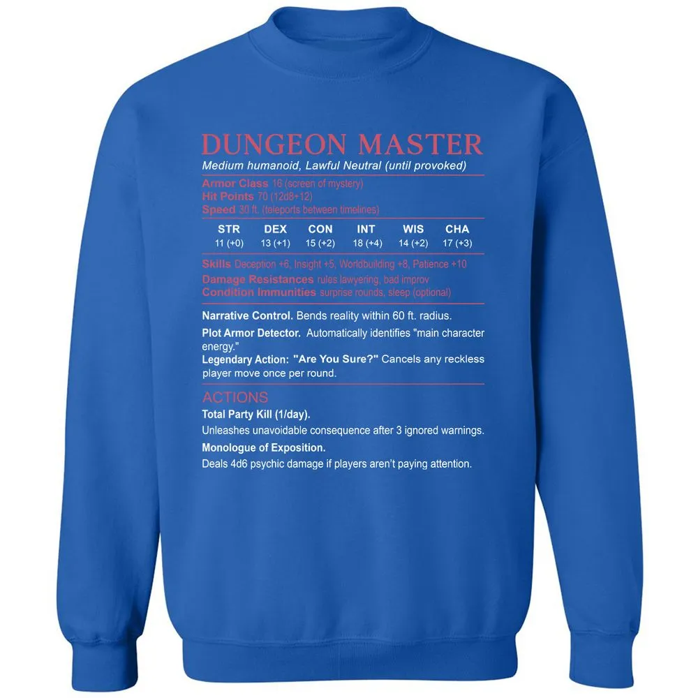 Dungeon Master Stats Classic Unisex Sweatshirt - Royal - 9