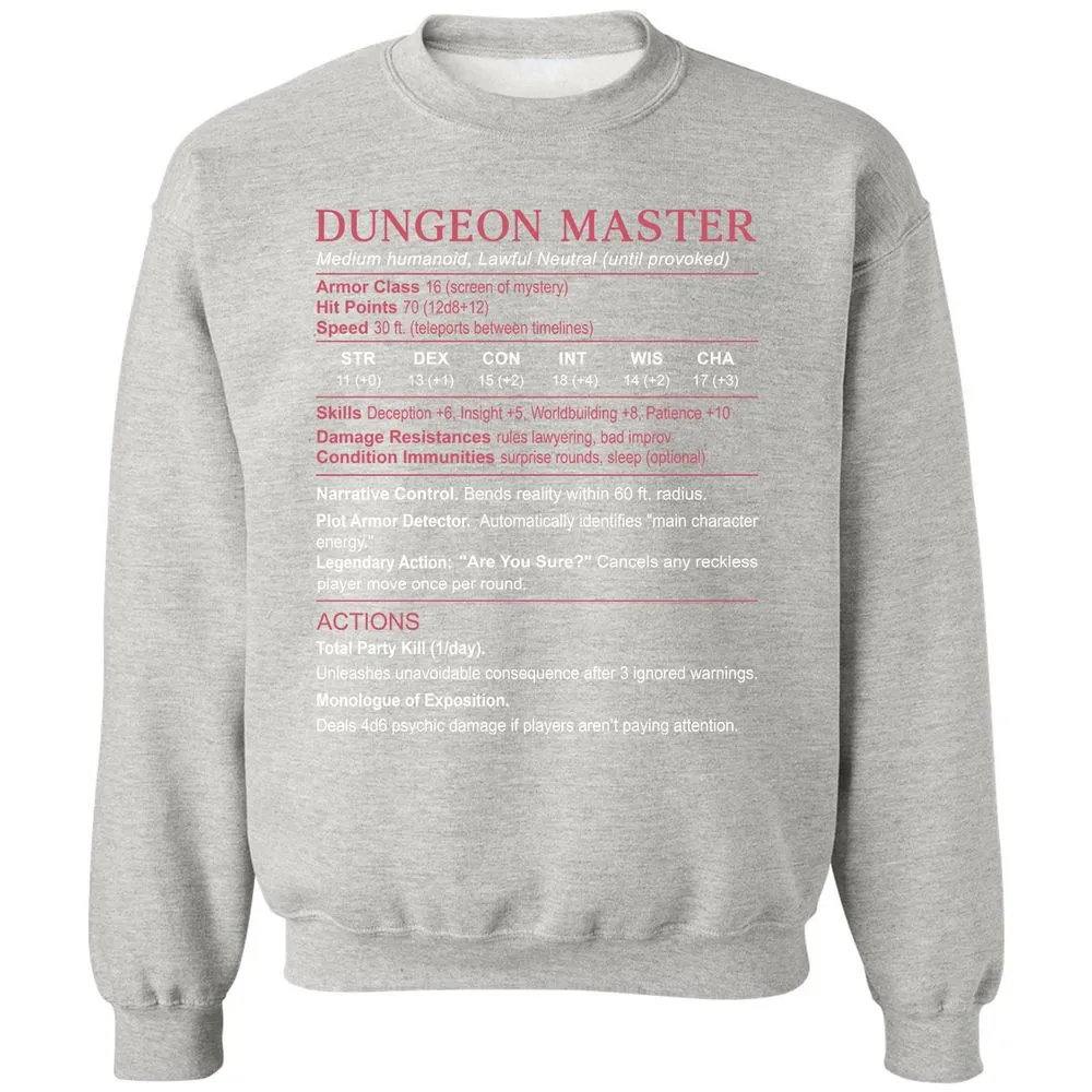 Dungeon Master Stats Classic Unisex Sweatshirt - Ash - 8