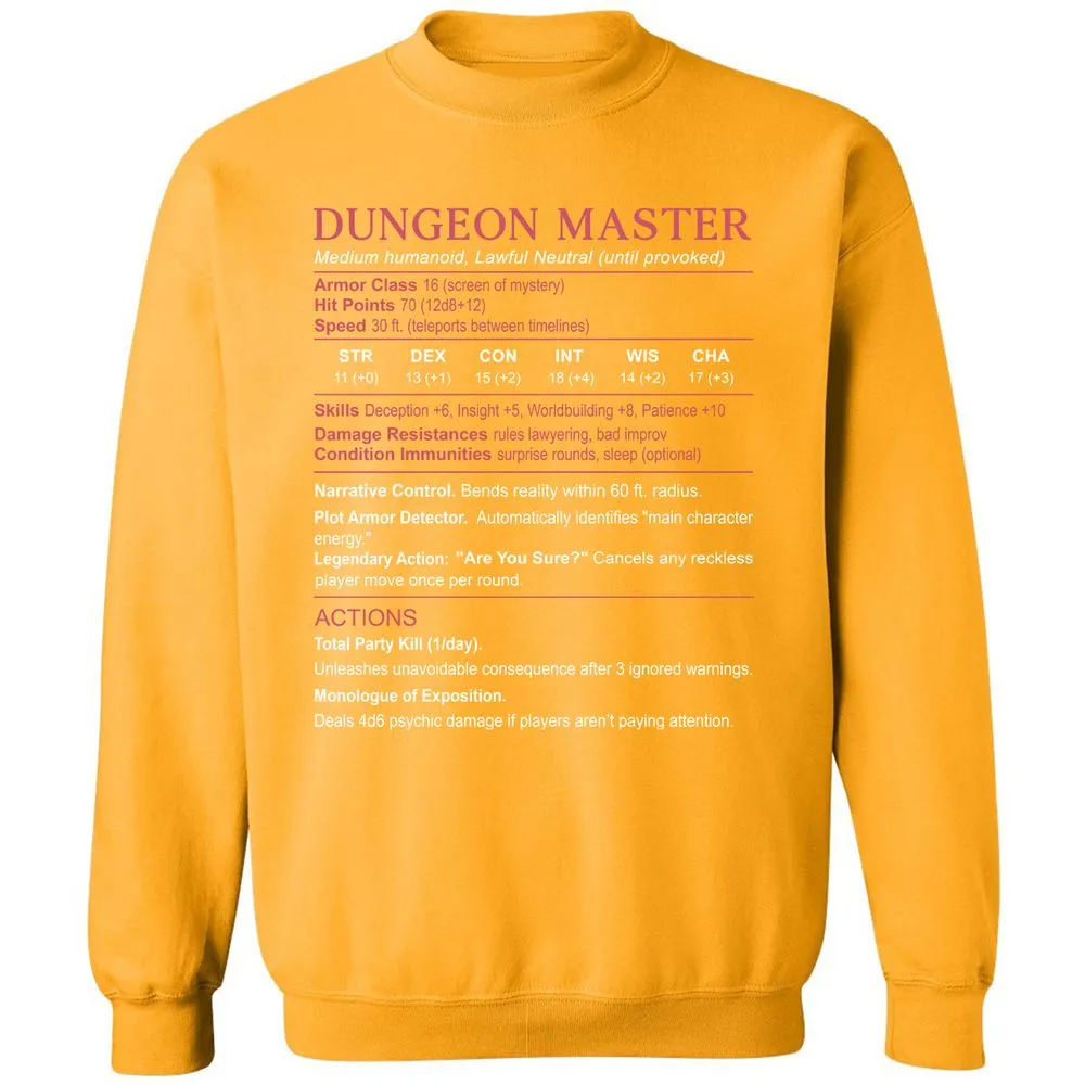 Dungeon Master Stats Classic Unisex Sweatshirt - Gold - 11
