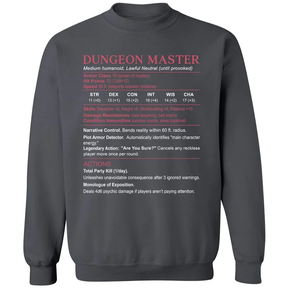 Dungeon Master Stats Classic Unisex Sweatshirt - Charcoal - 7