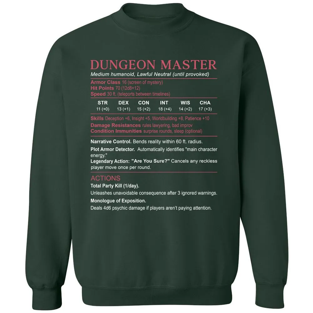 Dungeon Master Stats Classic Unisex Sweatshirt - Forest Green - 4