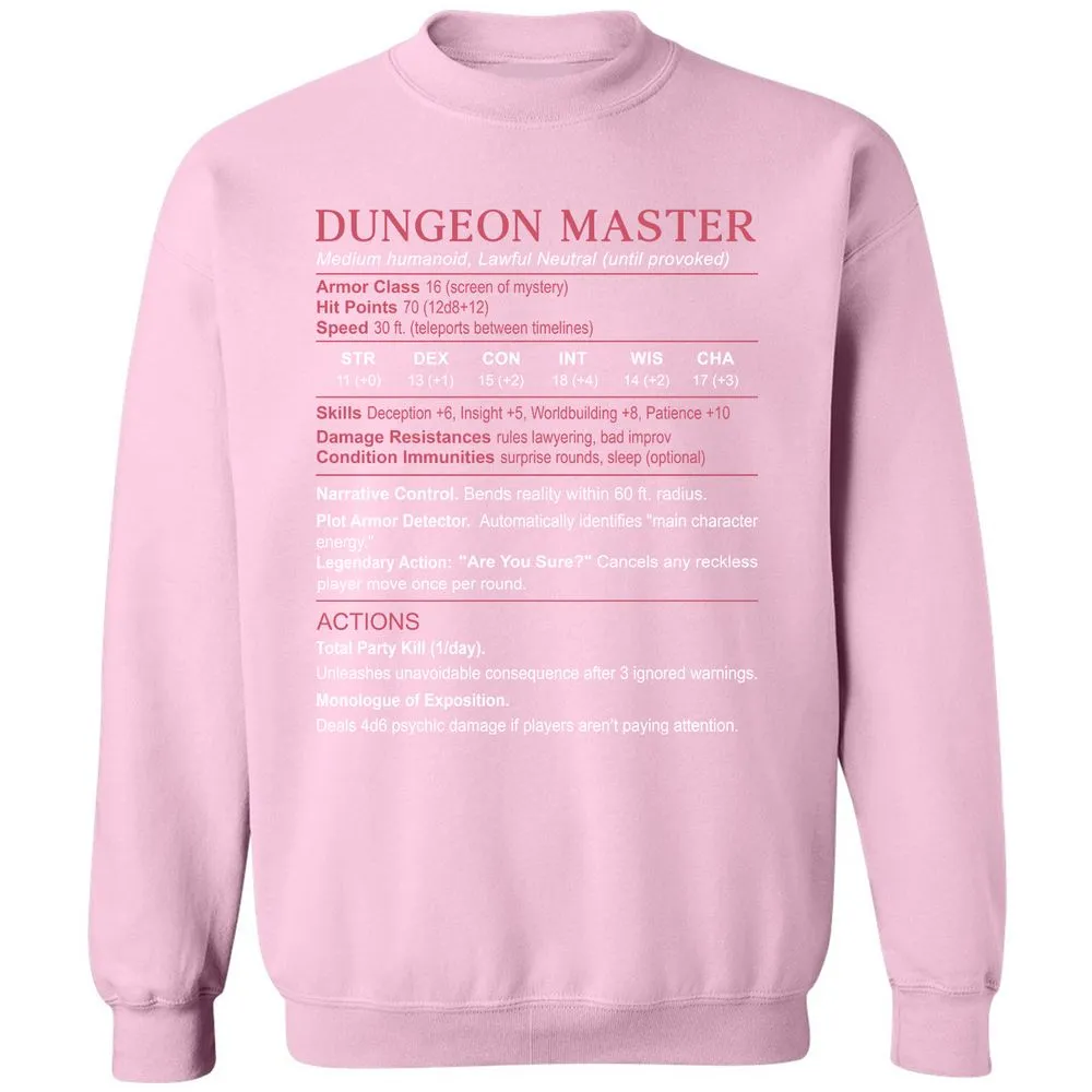 Dungeon Master Stats Classic Unisex Sweatshirt - Light Pink - 3