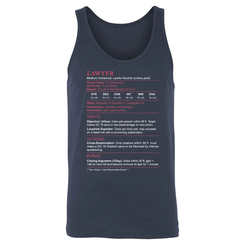 Lawyer Stats Unisex Jersey Tank - Navy - 2