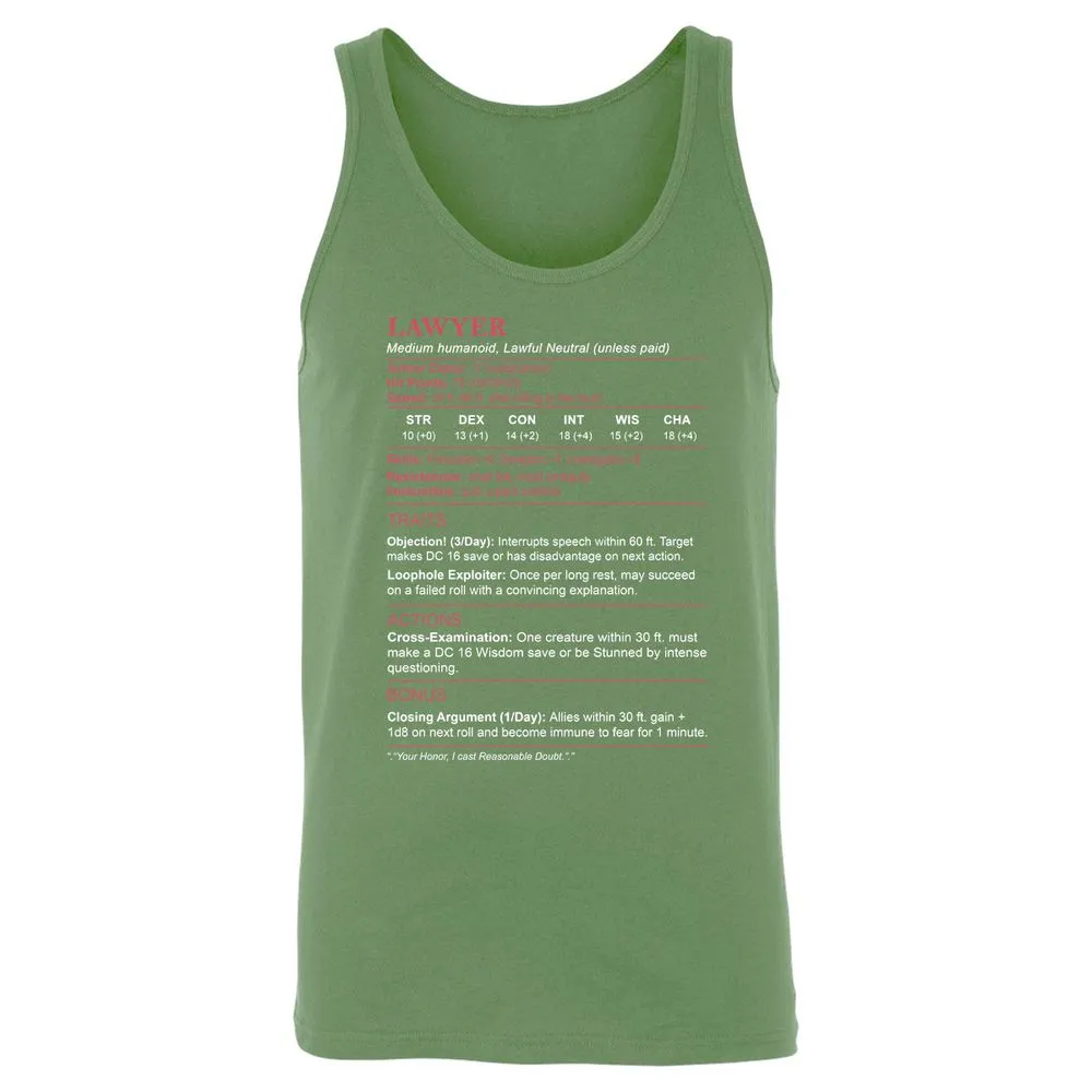 Lawyer Stats Unisex Jersey Tank - Leaf - 10