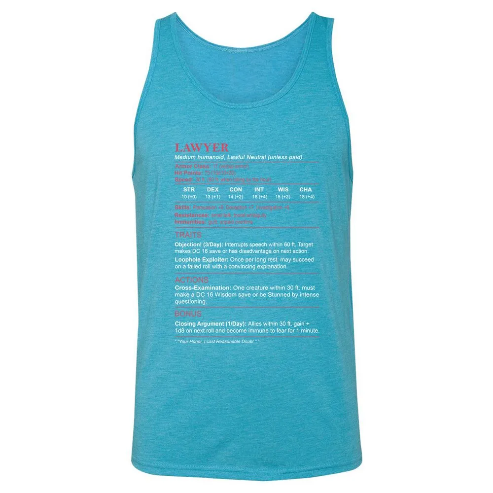 Lawyer Stats Unisex Jersey Tank - Aqua Triblend - 3