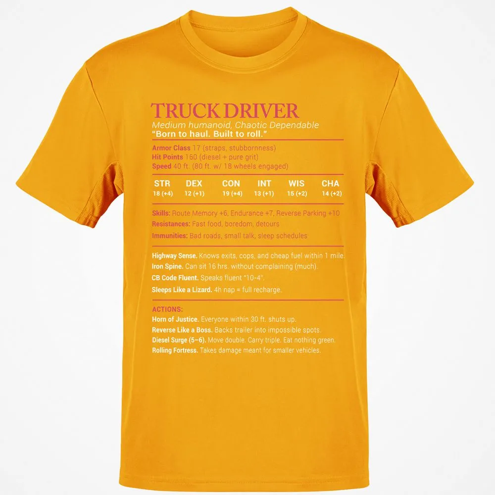 Truck Driver Stats Classic Unisex T-Shirt - Gold - 4