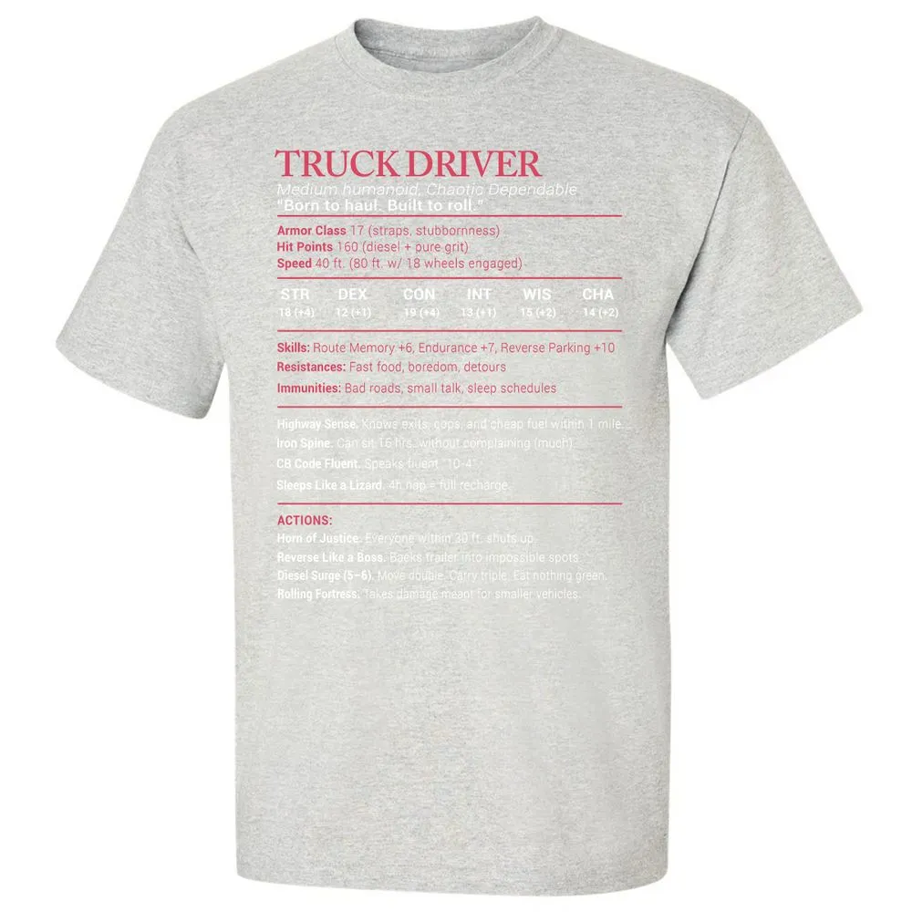 Truck Driver Stats Classic Unisex T-Shirt - Ash - 2
