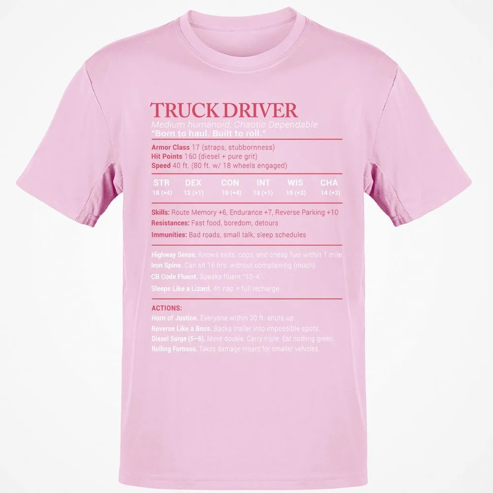Truck Driver Stats Classic Unisex T-Shirt - Light Pink - 5