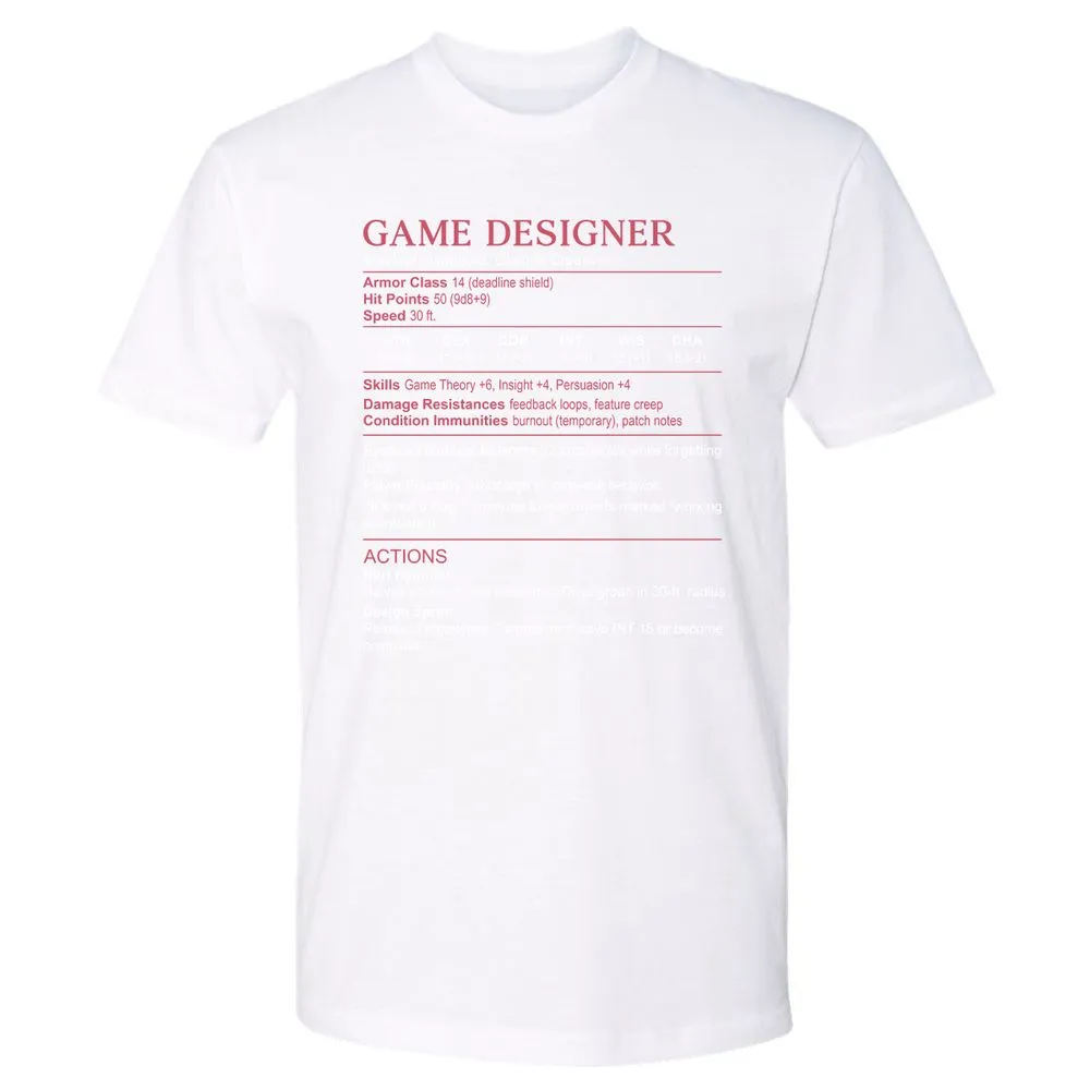Game Designer Stats Premium Unisex T-Shirt - White - 4