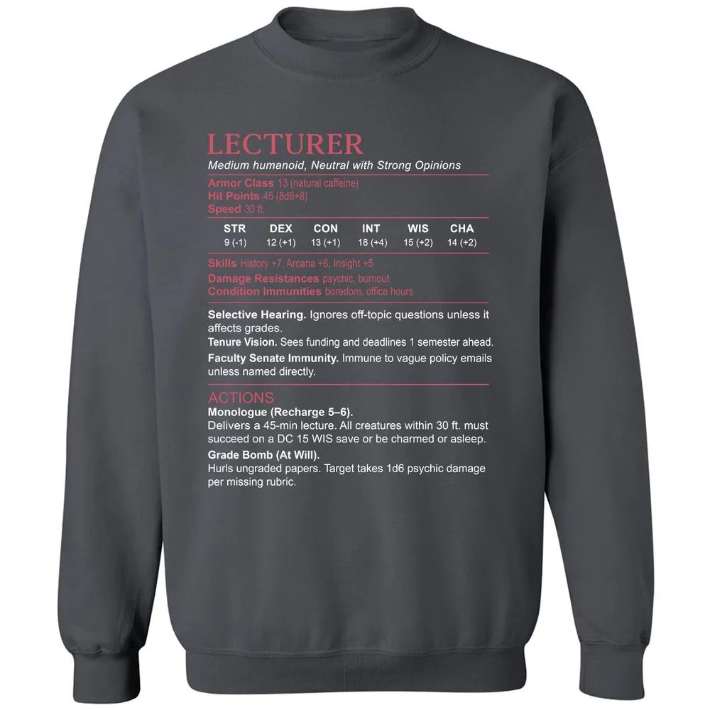 Lecturer Stats Classic Unisex Sweatshirt - Charcoal - 7