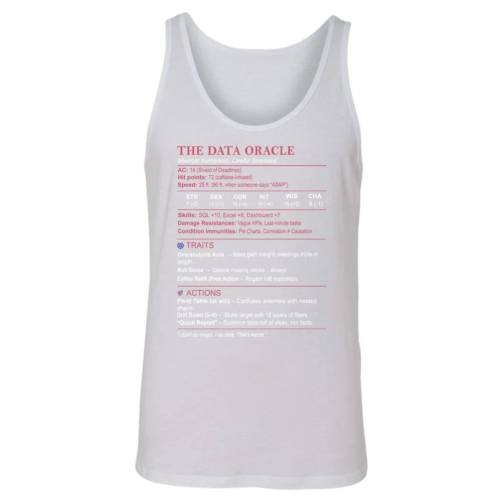 Data Analyst Stats (The Data Oracle) Unisex Jersey Tank - White - 14